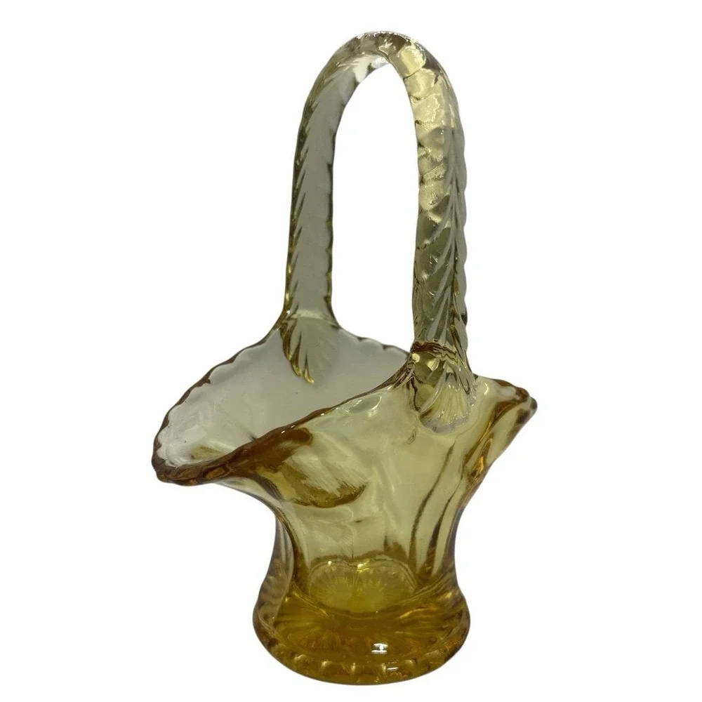 Vintage Westmoreland Golden Sunset (Amber) Glass Basket Ball & Swirl 6.5